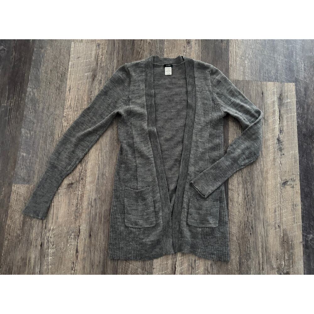J.Crew Womens‎ Gray Alpaca Merino Wool Blend Open Front Cardigan Sweater Small